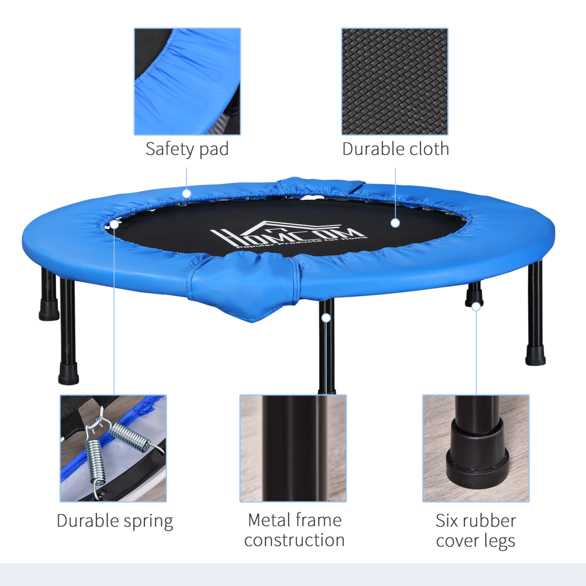 96 cm Foldable Mini Fitness Trampoline Rebounder, Blue, HOMCOM