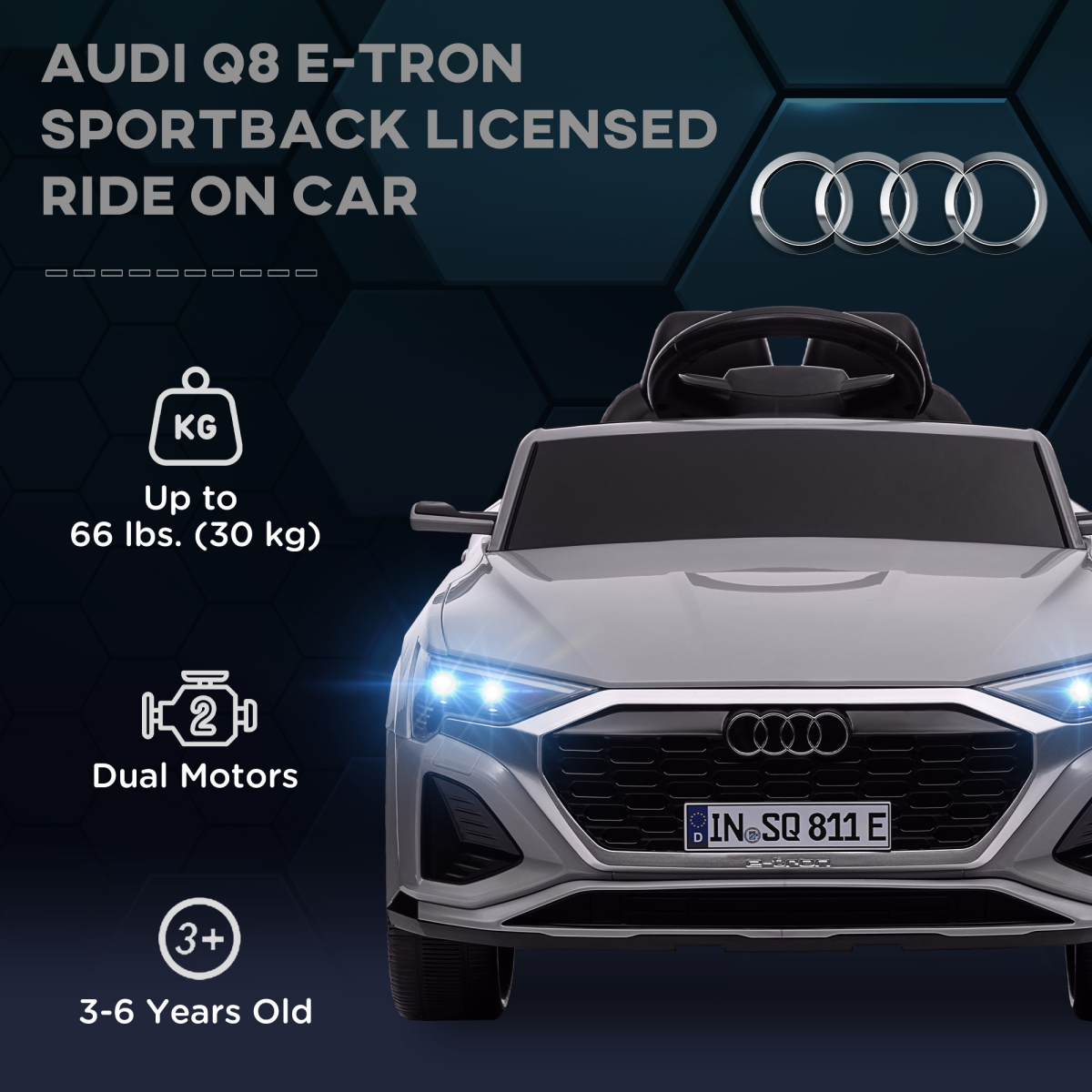 AIYAPLAY Audi Q8 e-tron Sportback Kids Electric Car, Grey, Remote