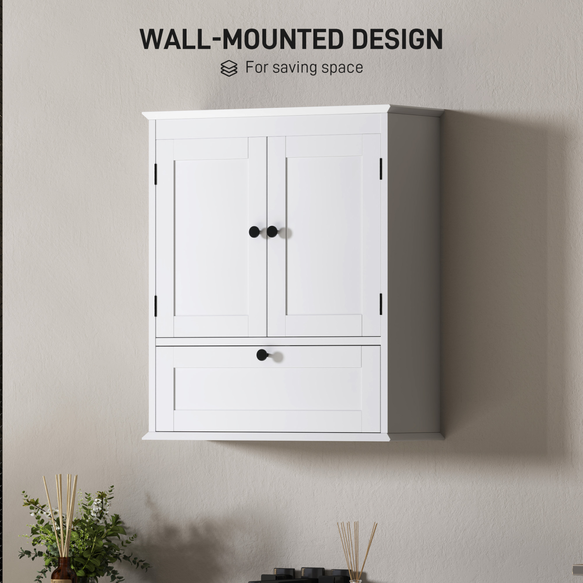HOMCOM Wall Mounted Bathroom Cabinet with Adjustable Shelf, White