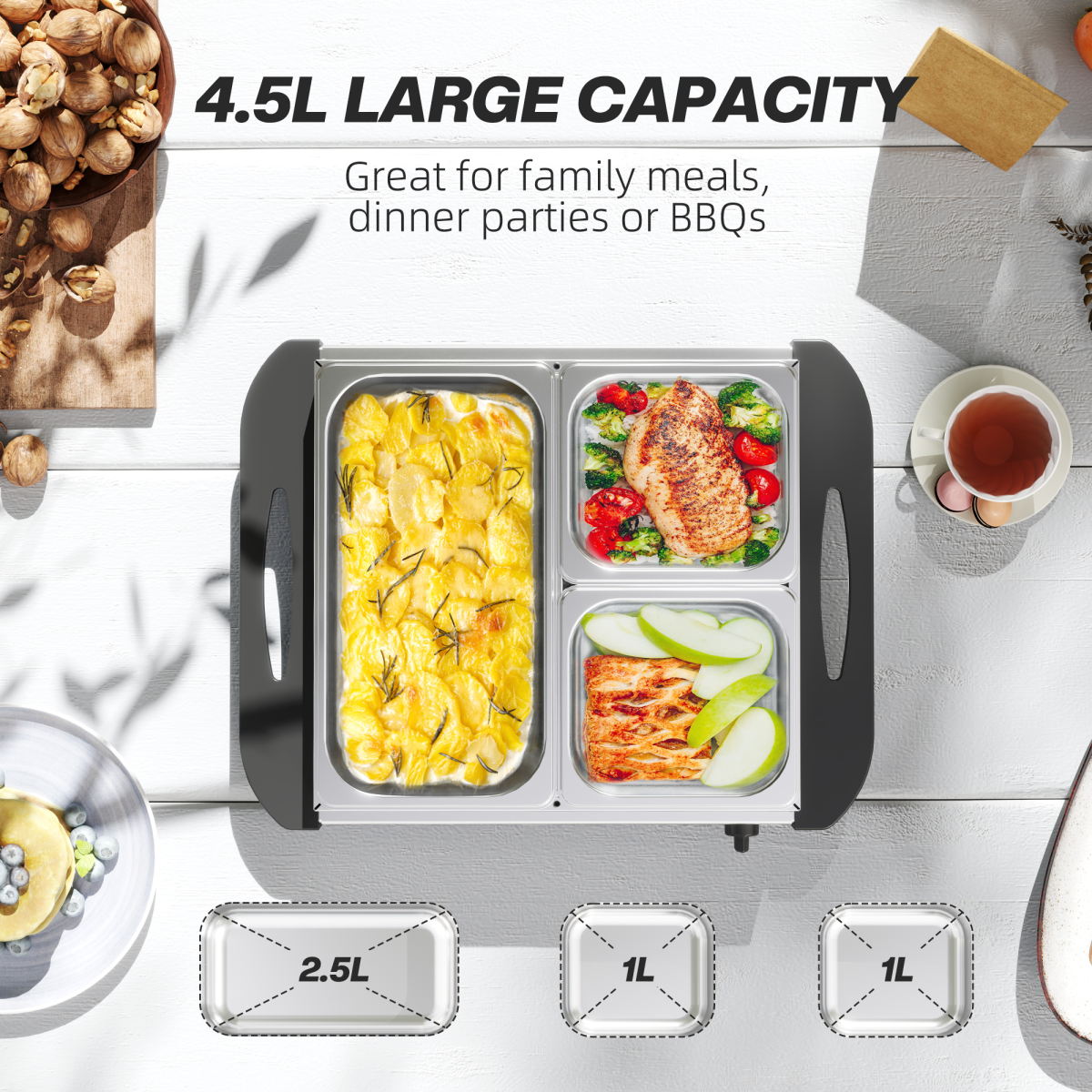 HOMCOM 6L Electric Buffet Server Food Warmer with Cool-Touch Handles