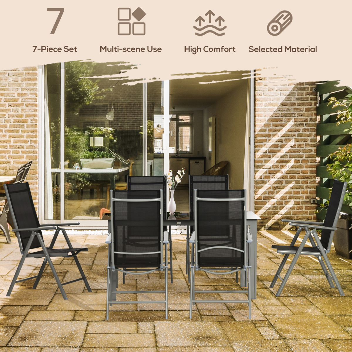 Outsunny 7-Piece Aluminium Patio Dining Set with Folding Chairs