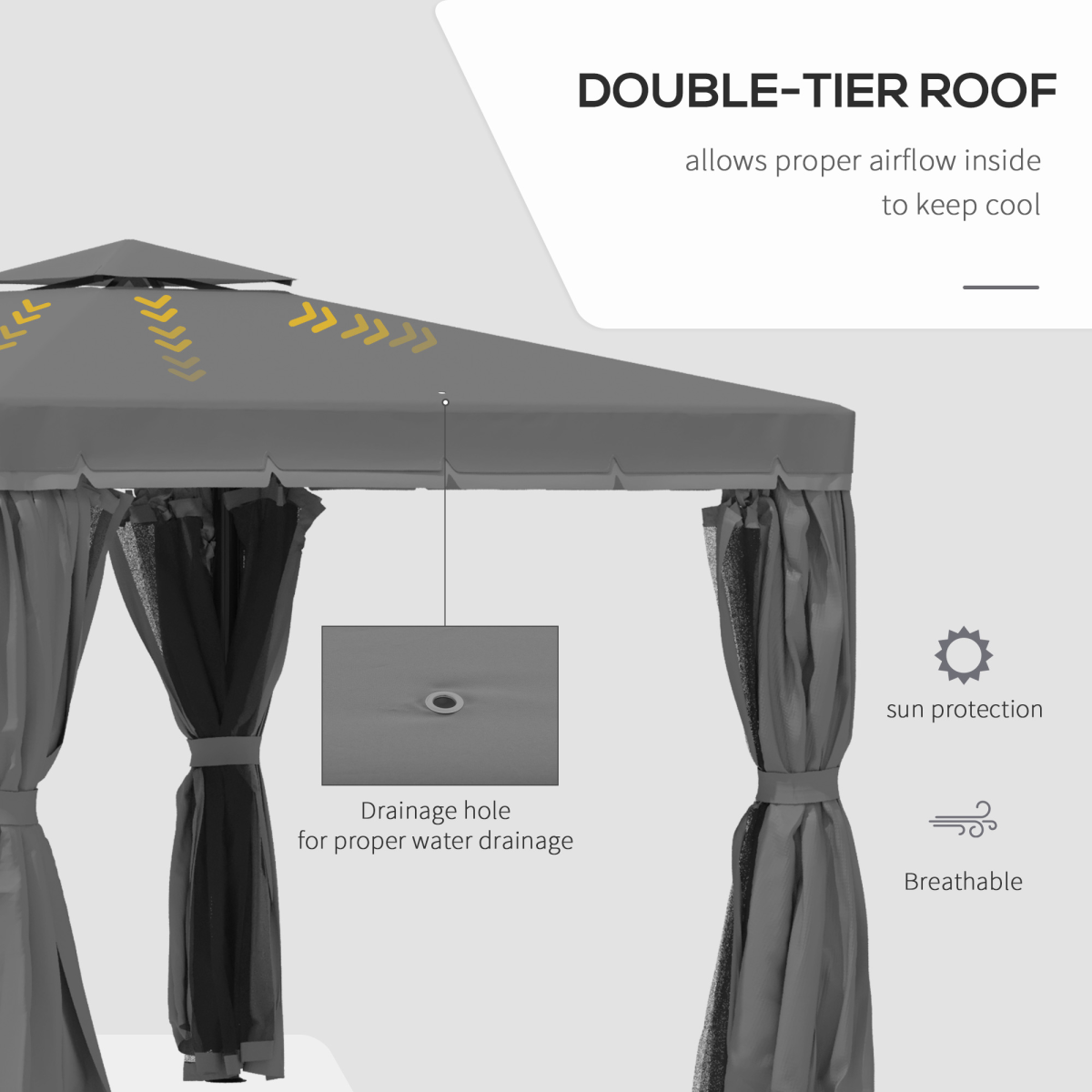 Outsunny 3 x 3m Gazebo Canopy with 2-Tier Roof, Removable Mosquito Netting, Aluminium and Steel Frame, Dark Grey