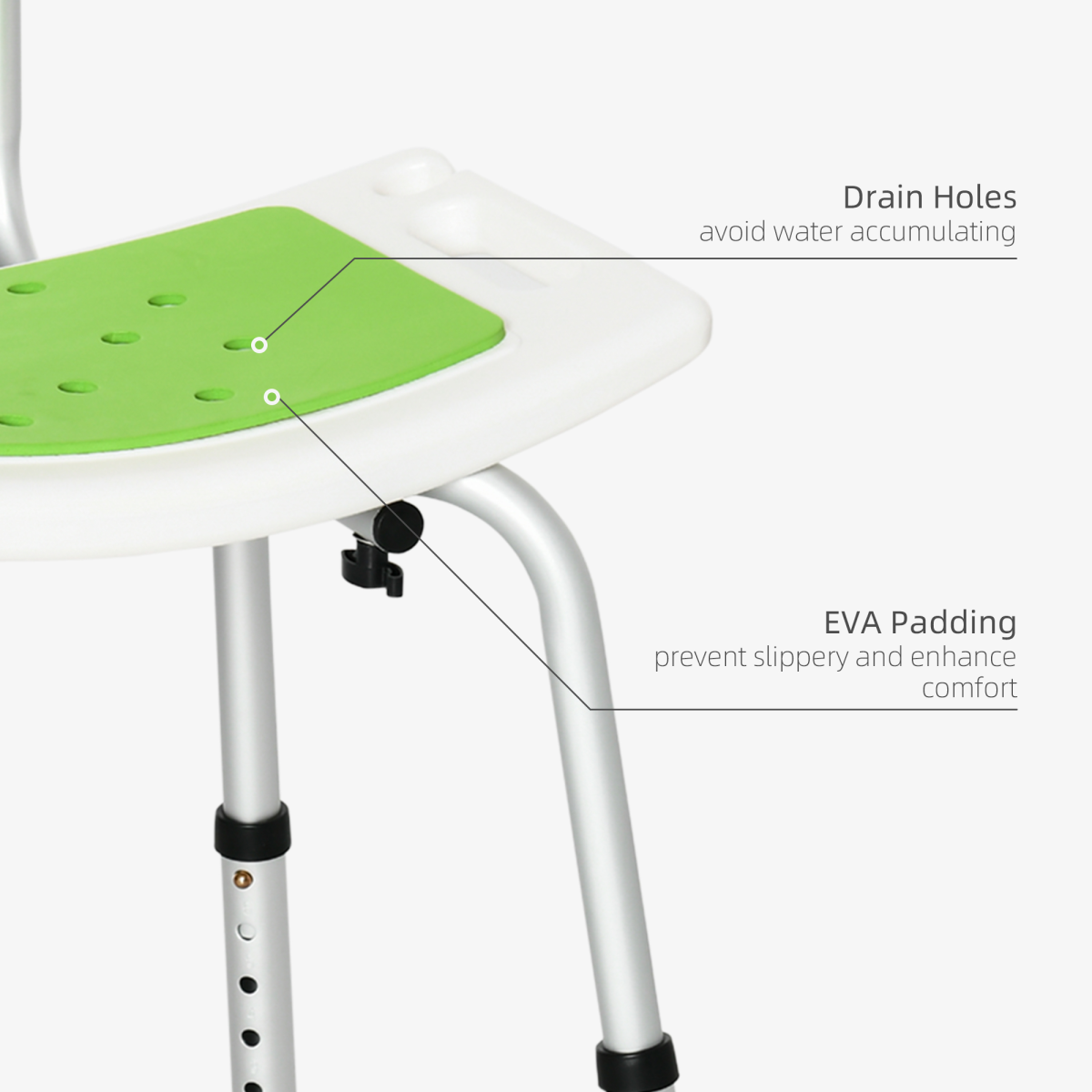 Adjustable Shower Stool for Elderly and Disabled, Six-Level Height Adjustable Bath Seat with Back, Drainage Holes, Aluminium Frame and Anti-Slip Feet