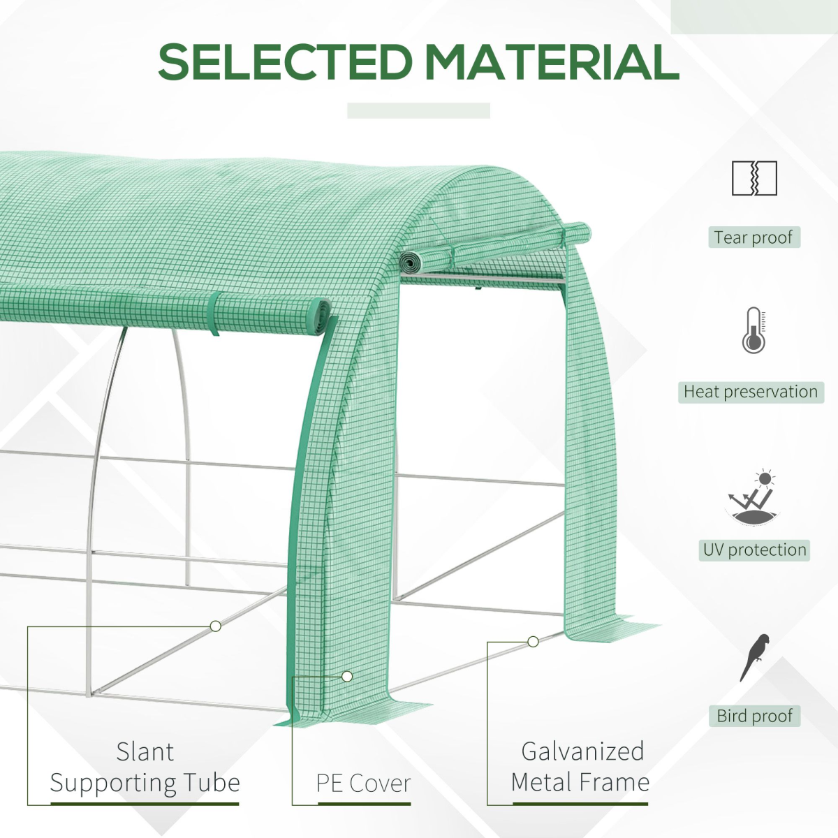 6 x 3 x 2 m Green Polytunnel Greenhouse with Galvanised Steel Frame