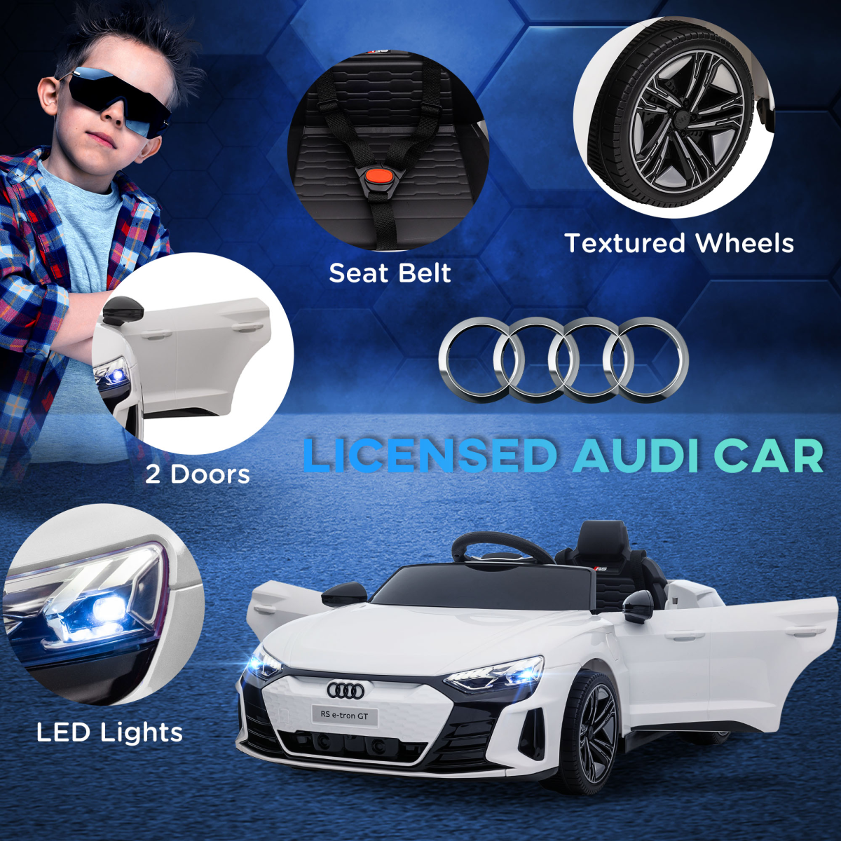 Licensed Audi RS e-tron GT 12V Kids Ride-On Car with Remote, White