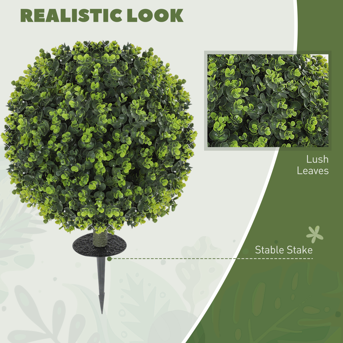 HOMCOM Set of 2 40cm Artificial Boxwood Topiary Balls Indoor Outdoor