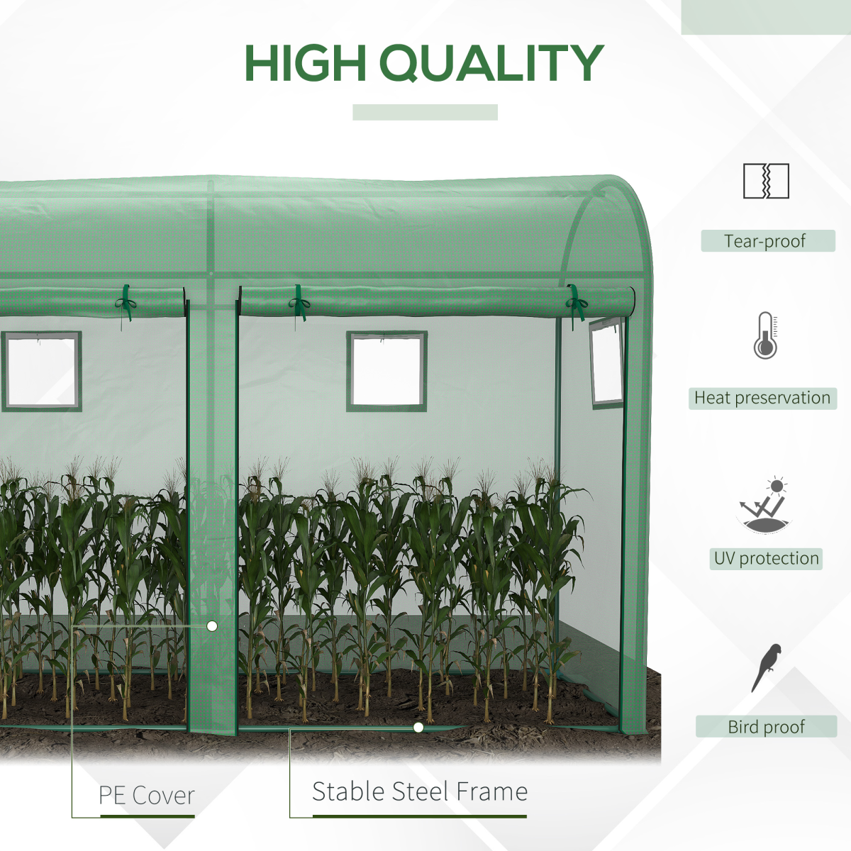 Outsunny 10ft x 3ft Greenhouse with 2 Roll-Up Doors and 4 Windows