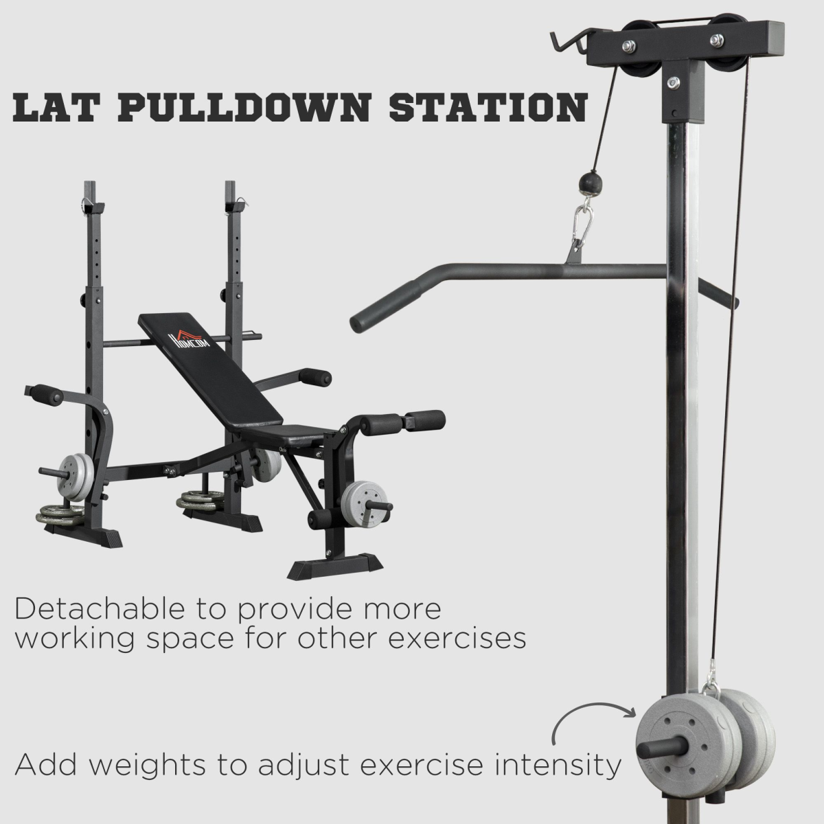HOMCOM Multifunction Adjustable Weight Bench with Lat Pulldown