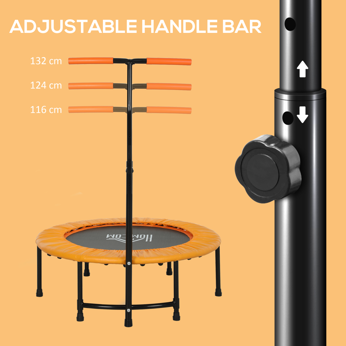 HOMCOM 40" Adult Mini Trampoline with Adjustable Handle, Orange