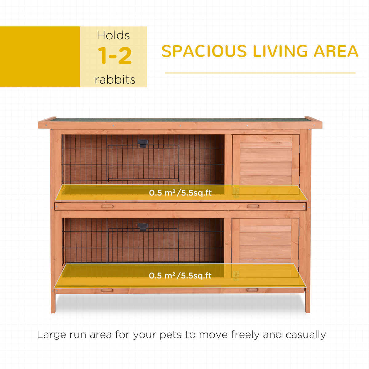 PawHut Outdoor Two-Tier Rabbit Hutch for Two Rabbits with Removable Trays and Divider
