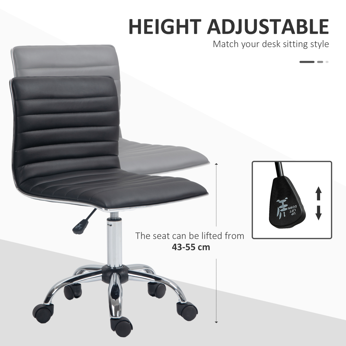 HOMCOM Armless Mid-Back PU Leather Adjustable Swivel Office Chair Black