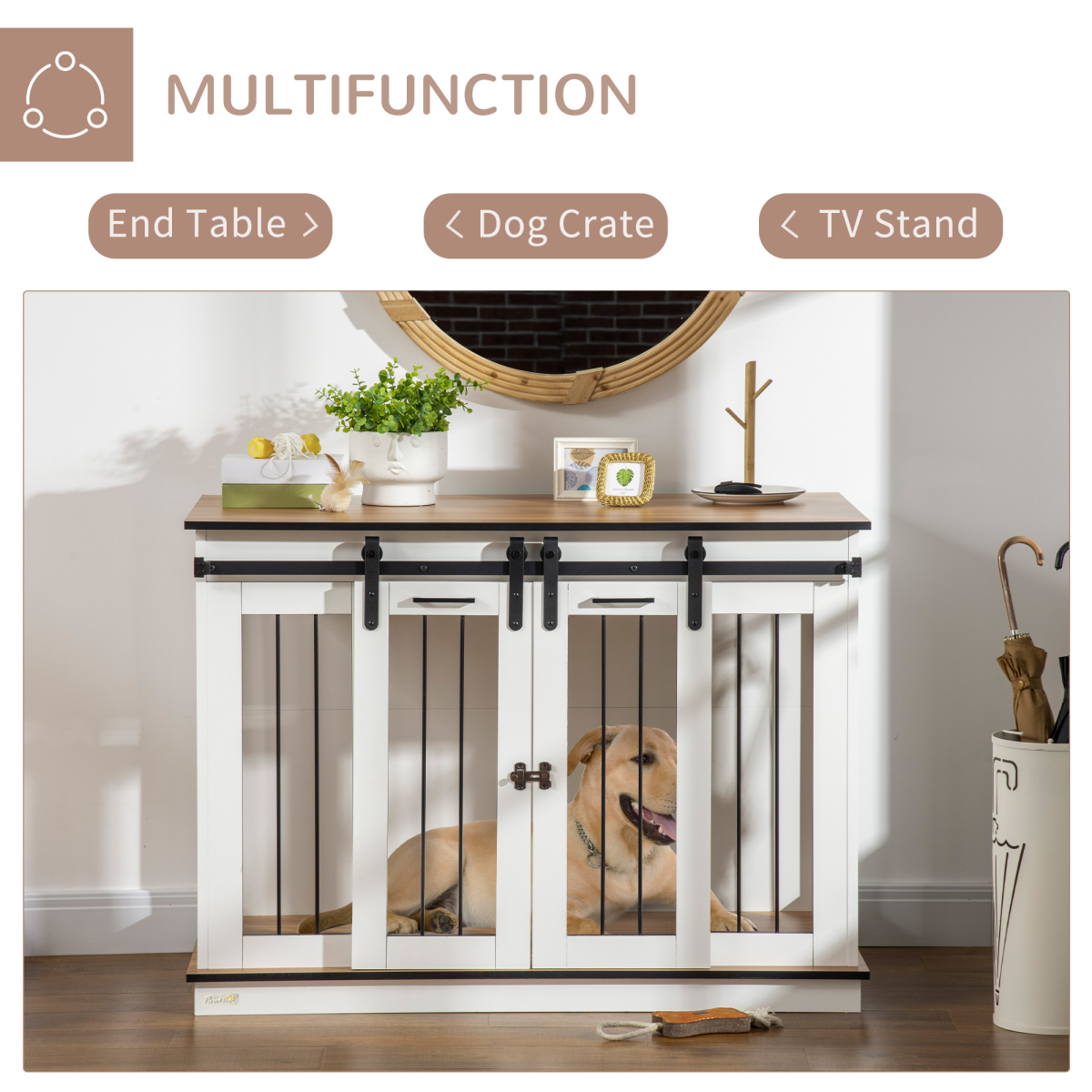 Dog Crate Furniture for Large Dogs, Double Dog Cage for Small Dogs, White