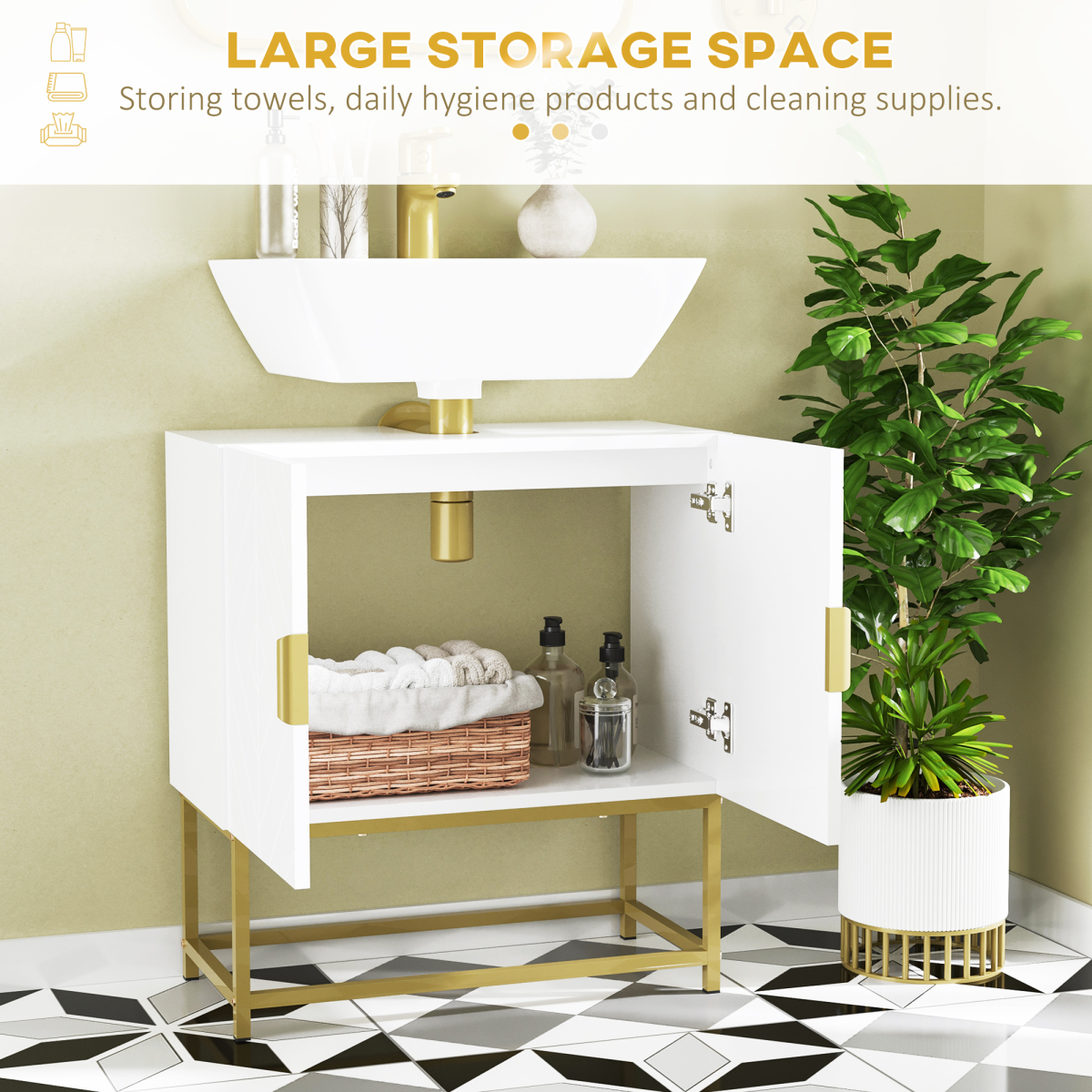 kleankin White Under Sink Bathroom Cabinet with Double Doors