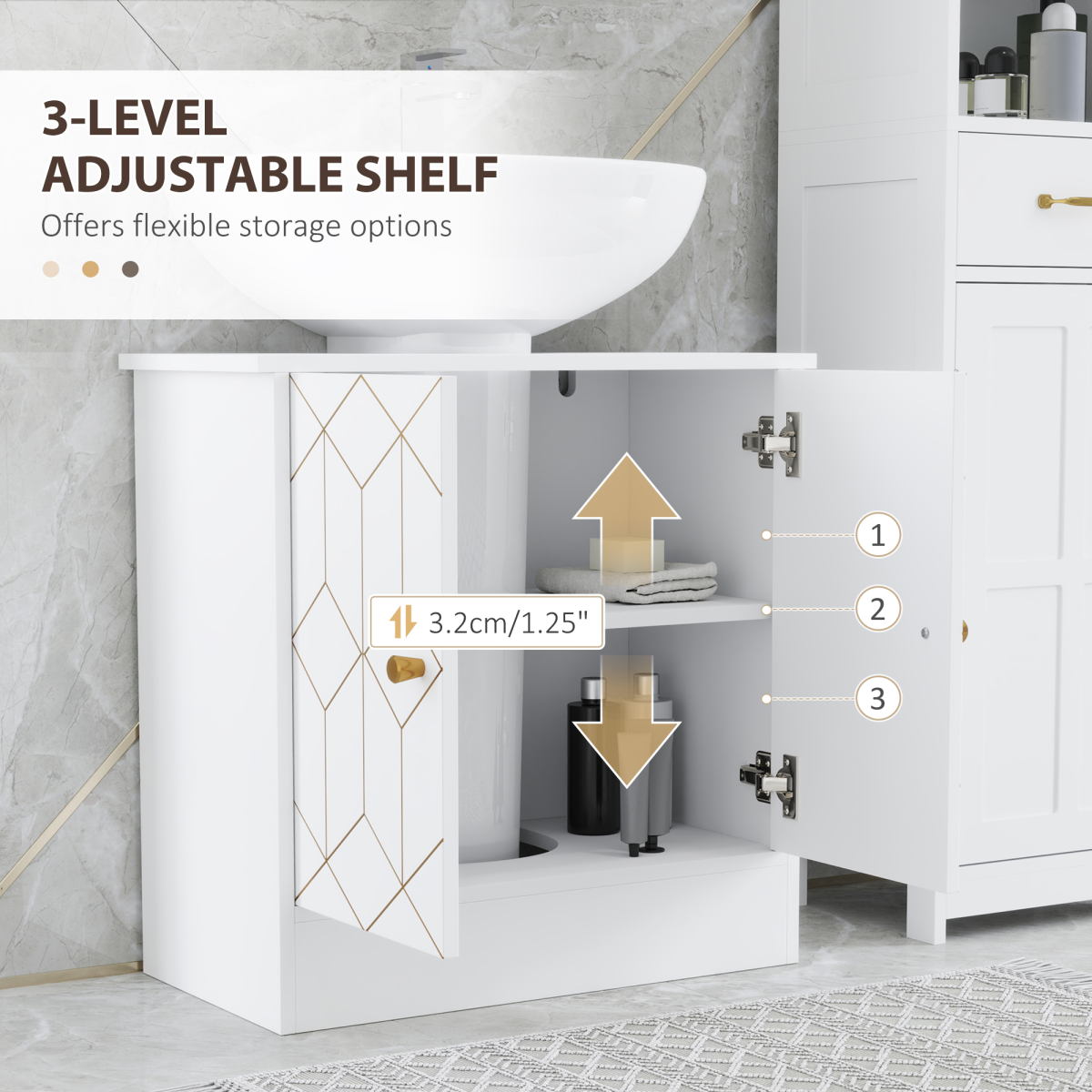 HOMCOM White Bathroom Under Sink Cabinet for Basin, Adjustable Shelf