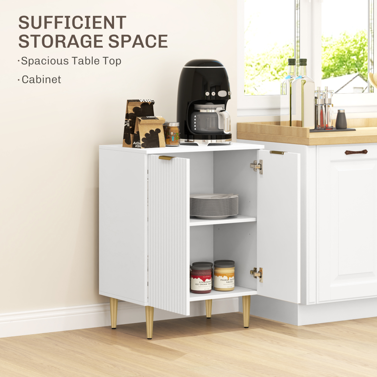 HOMCOM White Sideboard Buffet Cabinet with Adjustable Shelf