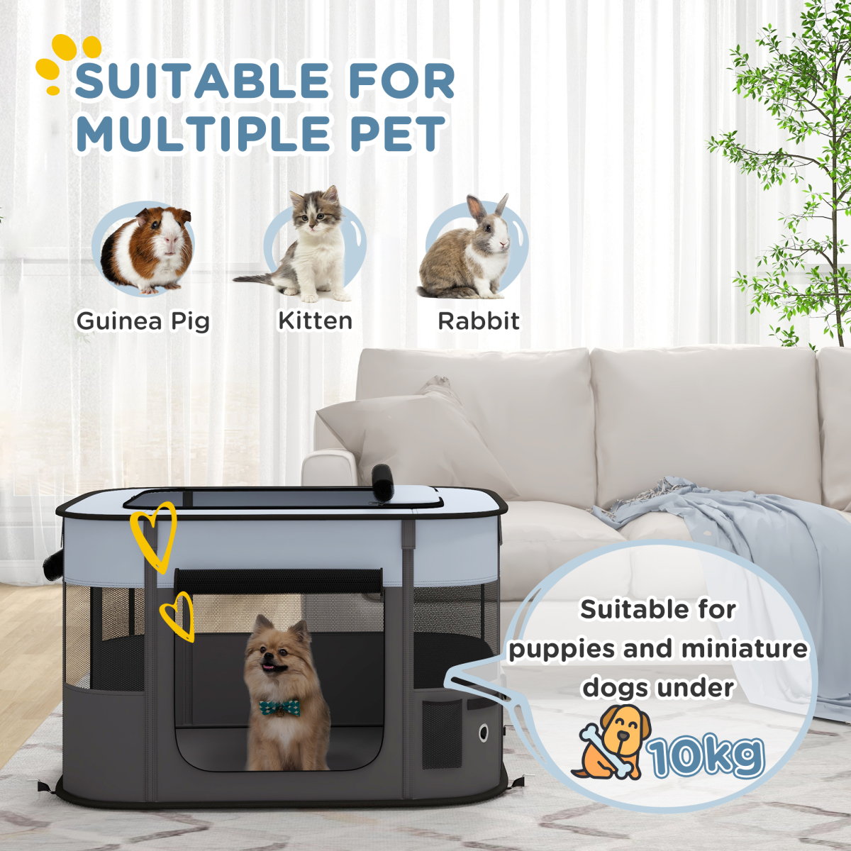 PawHut Foldable Portable Pet Pen for Small Pets, Grey