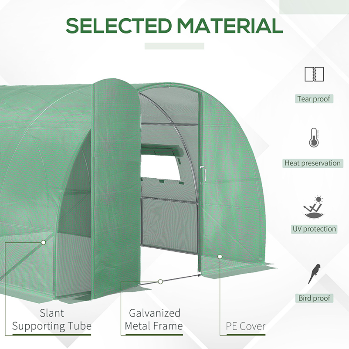 4 x 3 m Walk-In Garden Polytunnel Greenhouse with Door and Galvanised Steel Frame