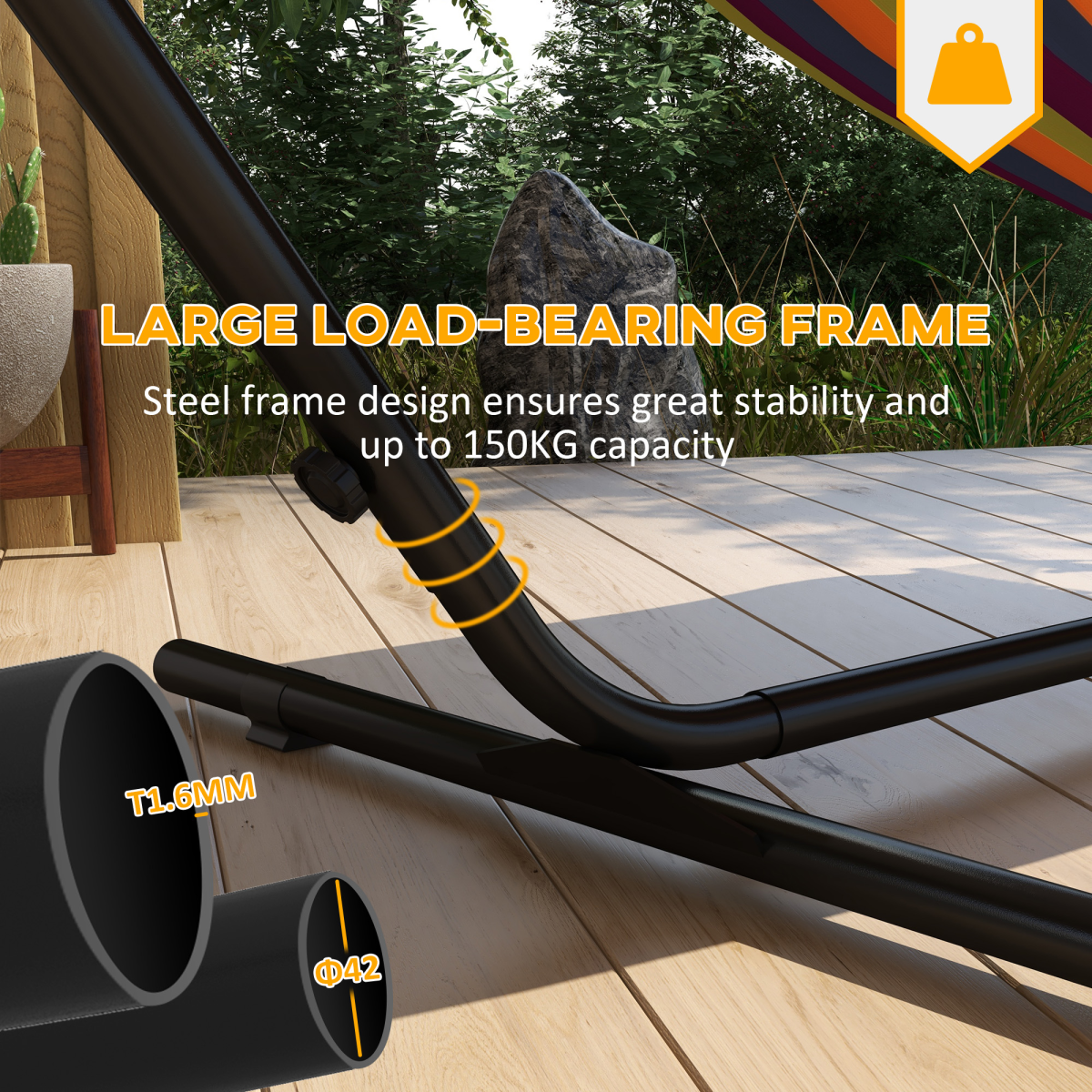 Outsunny Powder-Coated Steel Hammock Stand with Side Tray, Fits Hammocks up to 280 cm, Black