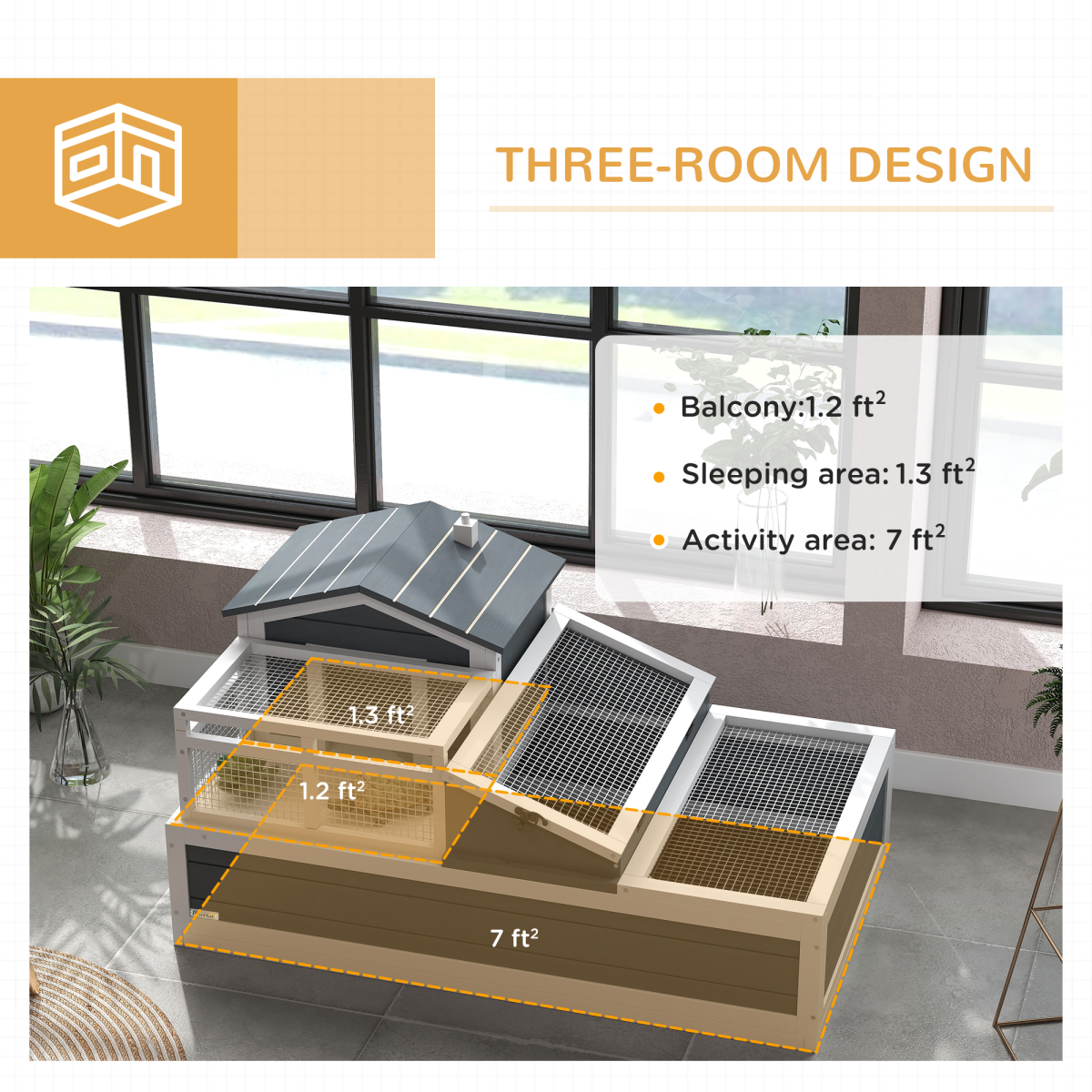 PawHut Wooden Tortoise House with Balcony, Tray & Openable Roof