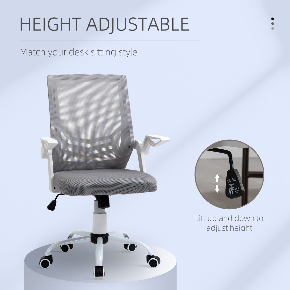 Grey Mesh Swivel Office Chair with Lumbar Support, Adjustable Home Office Task Chair, Grey/White, Unbranded