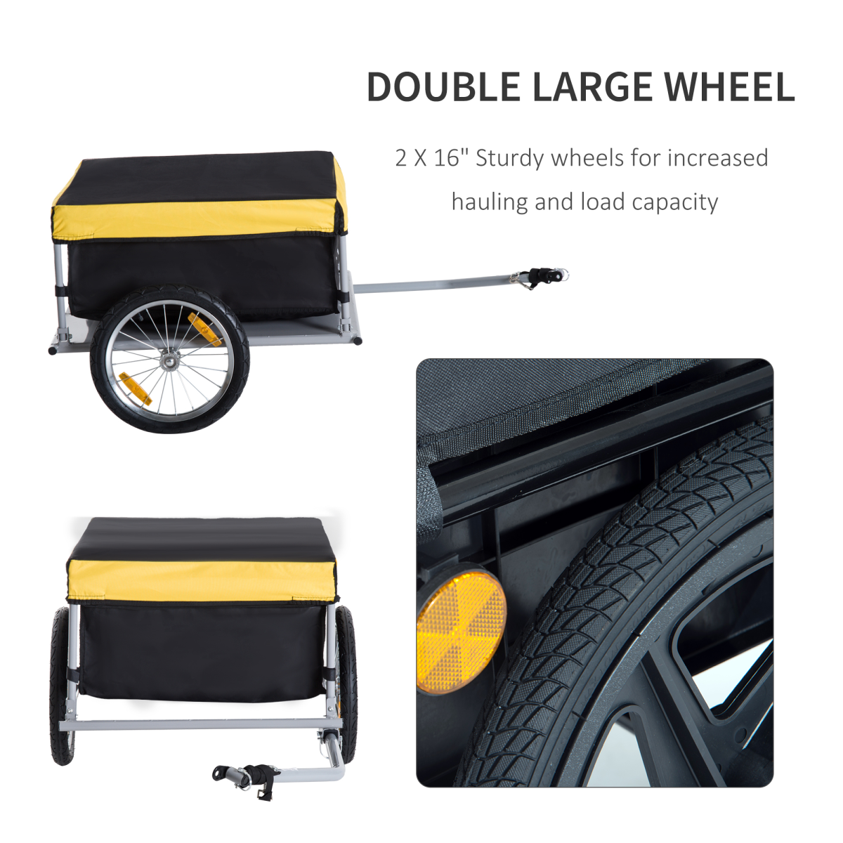 HOMCOM Steel Frame Bike Cargo Trailer Storage Cart with Oxford Cloth Carry Bag, Yellow, 40kg Max Load