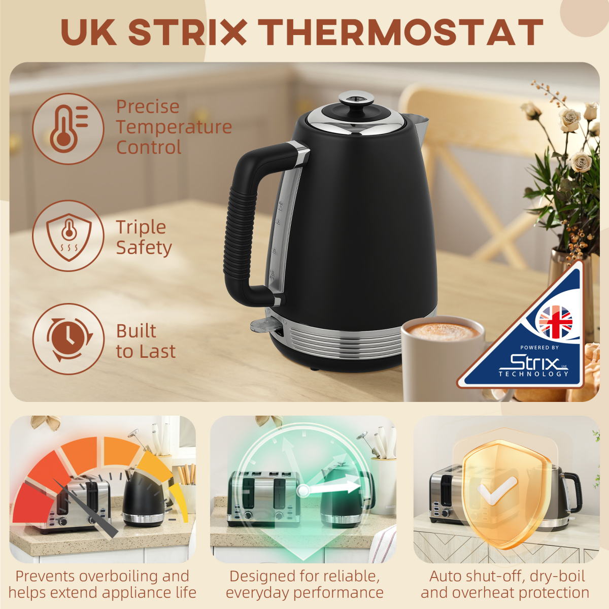 HOMCOM 1.7L 3000W Quick Boil Kettle & 4-Slice Toaster Set, Black