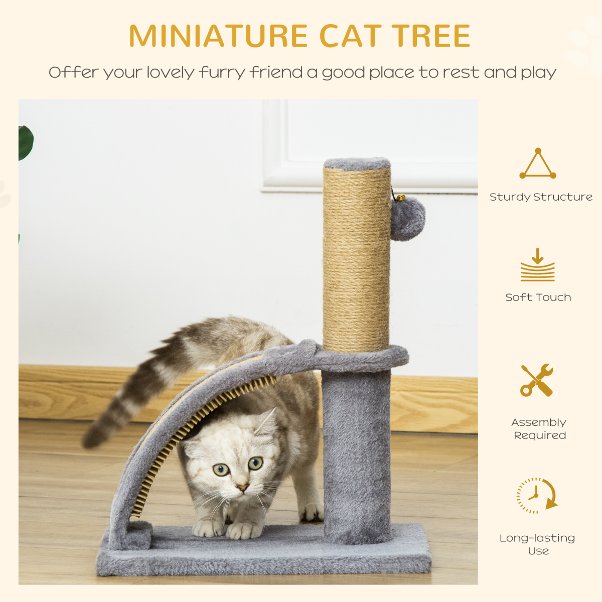 PawHut Cat Tree Climbing Activity Center with Jute Scratching Board and Hanging Bell Ball