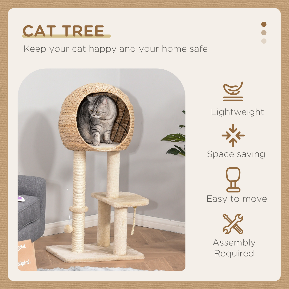 100cm Cat Tree Tower Kitten Climbing Tower W/ Scratching Post Condo Pawhut