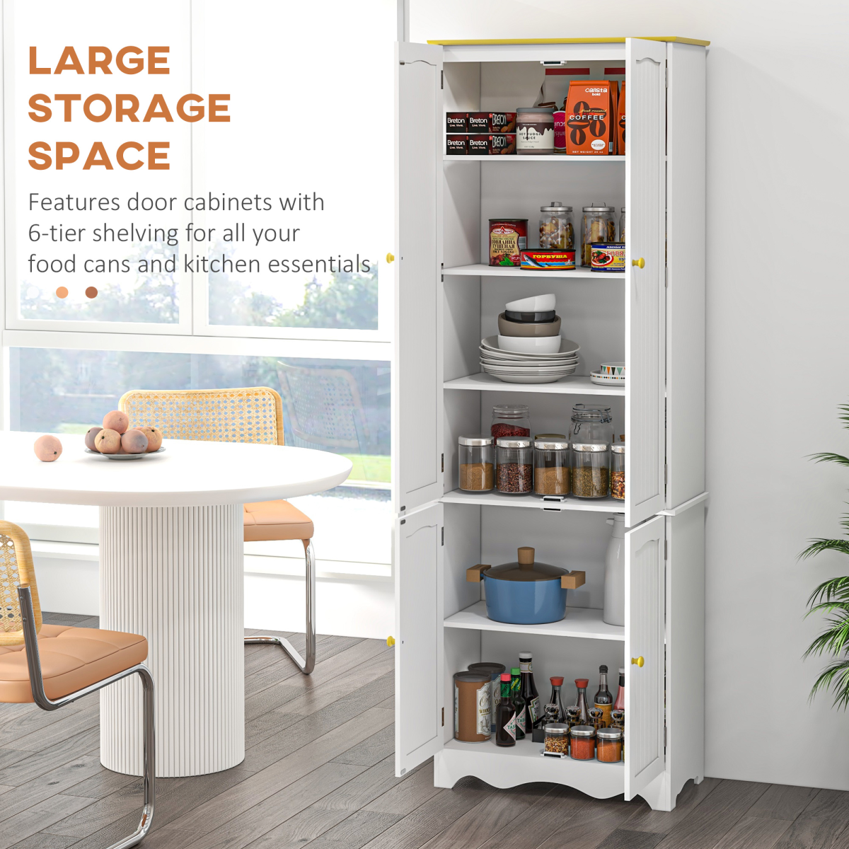 Freestanding Kitchen Cupboard 4-Door Storage Cabinet 4 Shelves, White