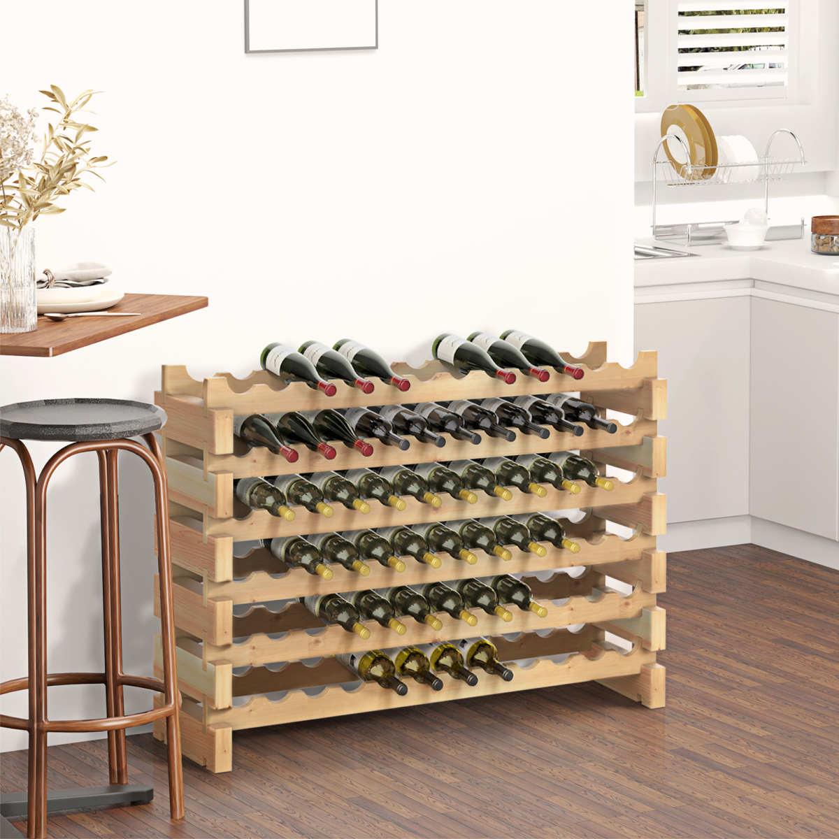HOMCOM Wooden 72-Bottle 6-Tier Stackable Standing Wine Rack Shelf Storage Holder