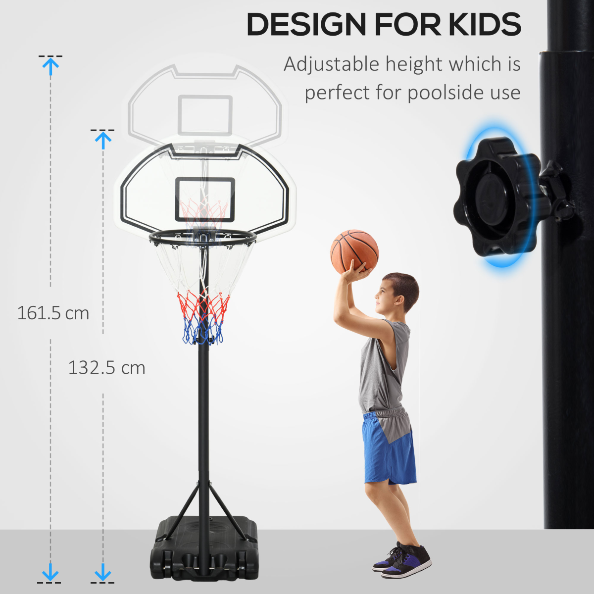 Basketball Stand and 94-123cm Height Adjustable Hoo For Pool Side HOMCOM