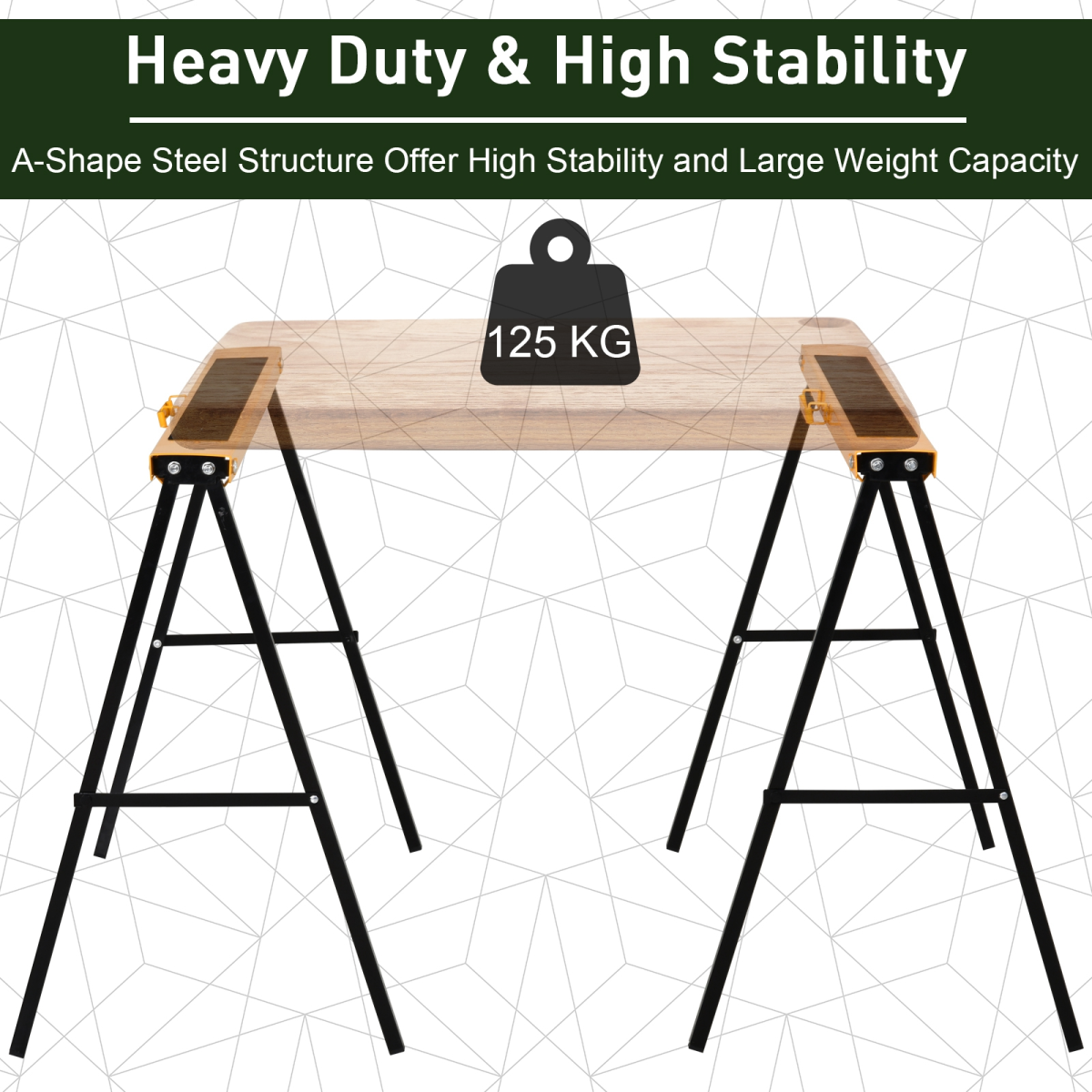 HOMCOM Set of 2 Steel Non-Slip Folding Sawhorses Black/Yellow