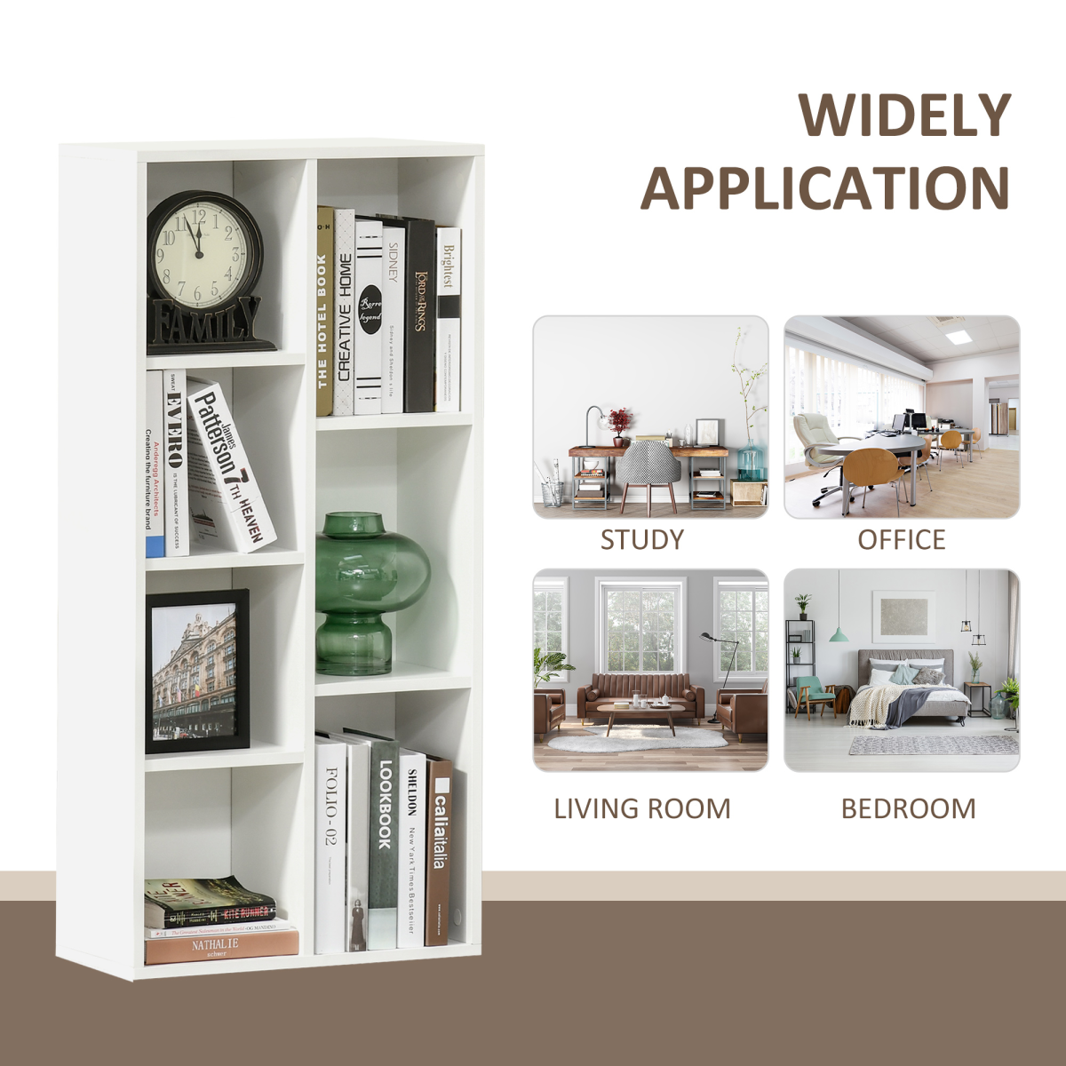 HOMCOM 7-Cube White Bookcase Shelf, Modern Storage for Home Office