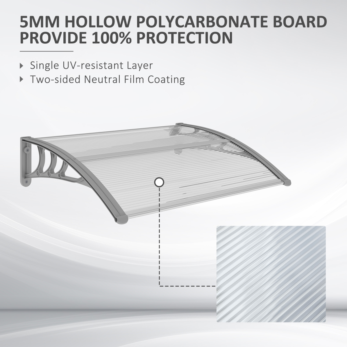 Outsunny Clear Polycarbonate Door Canopy Awning with UV-Resistant Layer, Wall Mount Kit Included, for Windows, Doorways and Balconies
