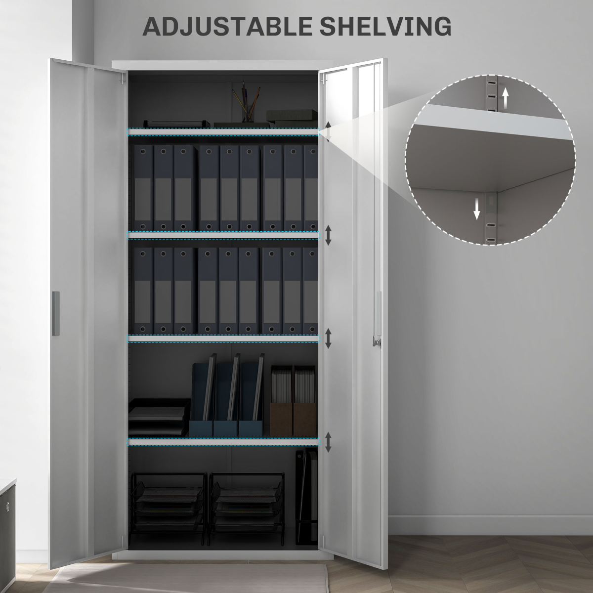 HOMCOM Lockable Steel Storage Cabinet with 5 Adjustable Shelves, White