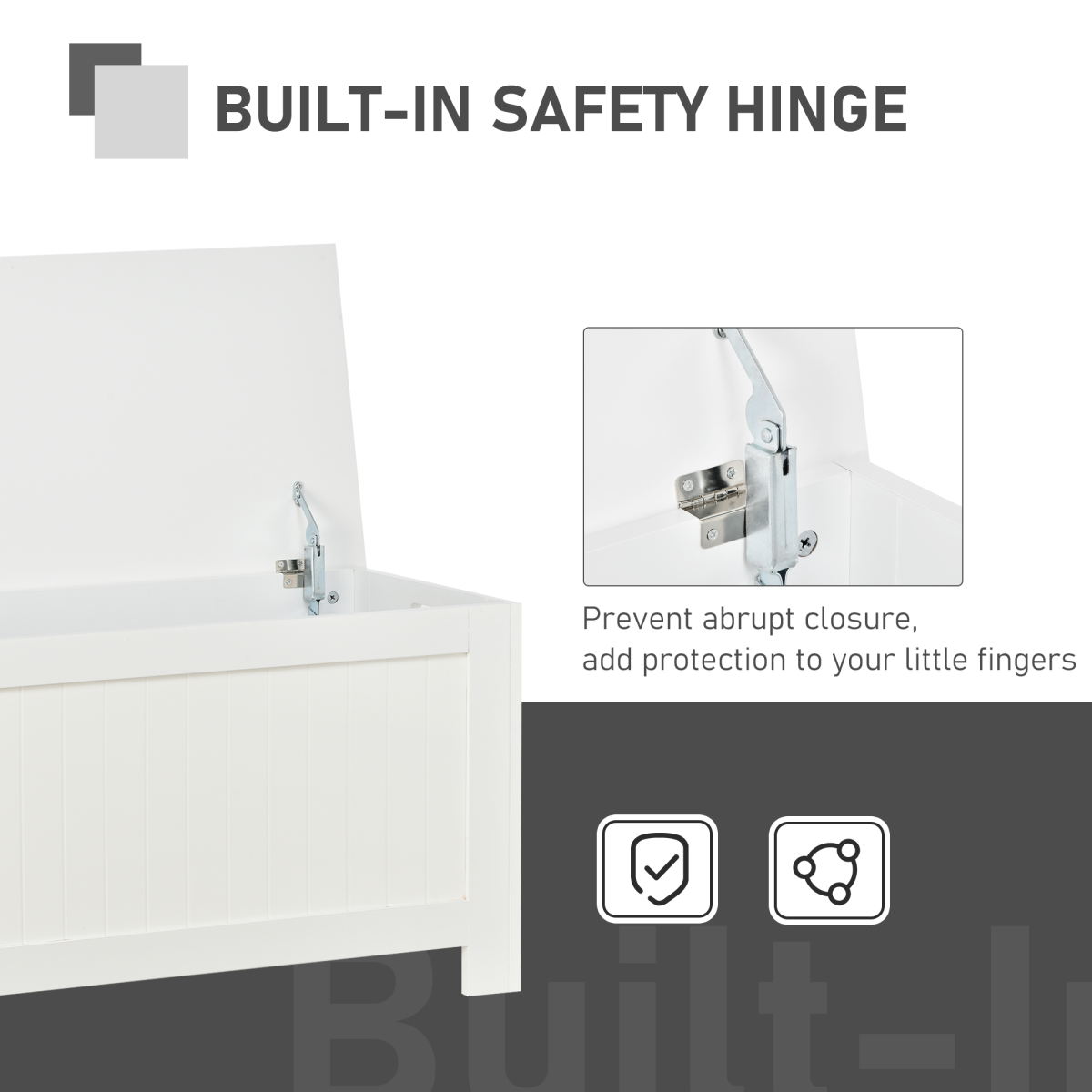 HOMCOM Large White Storage Box Toy Chest with Lid and Safety Hinges