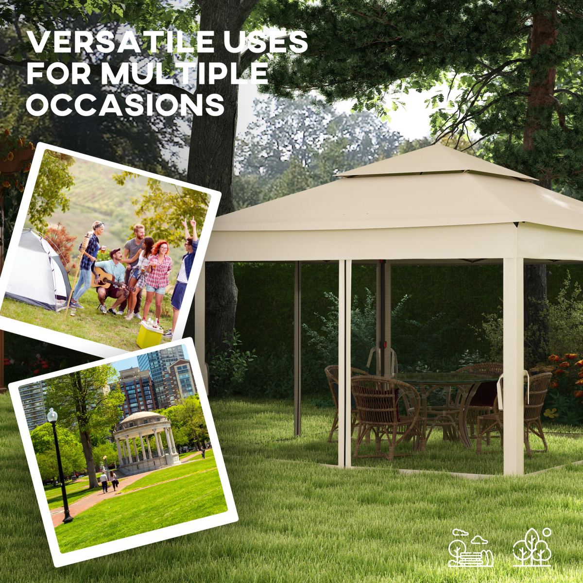 Outsunny 3.25 x 3.25m Folding Garden Pop Up Gazebo Tent with Metal Frame, Polyester Canopy, Cream White Sidewalls