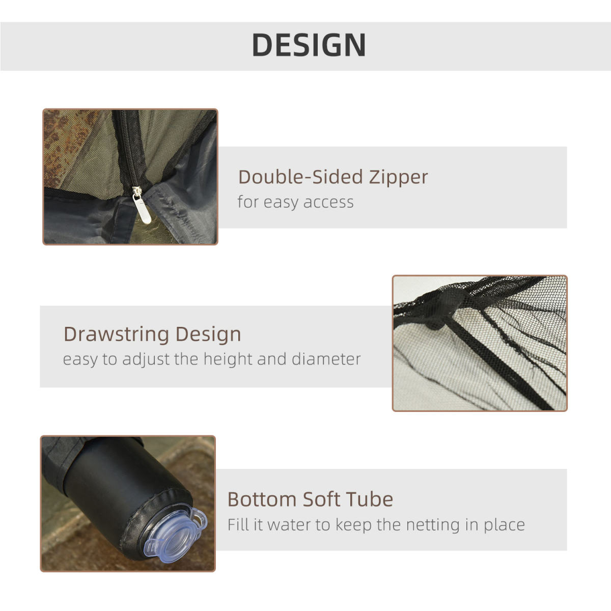 Outsunny 2.3m Black Umbrella Table Mosquito Net with Zippered Door