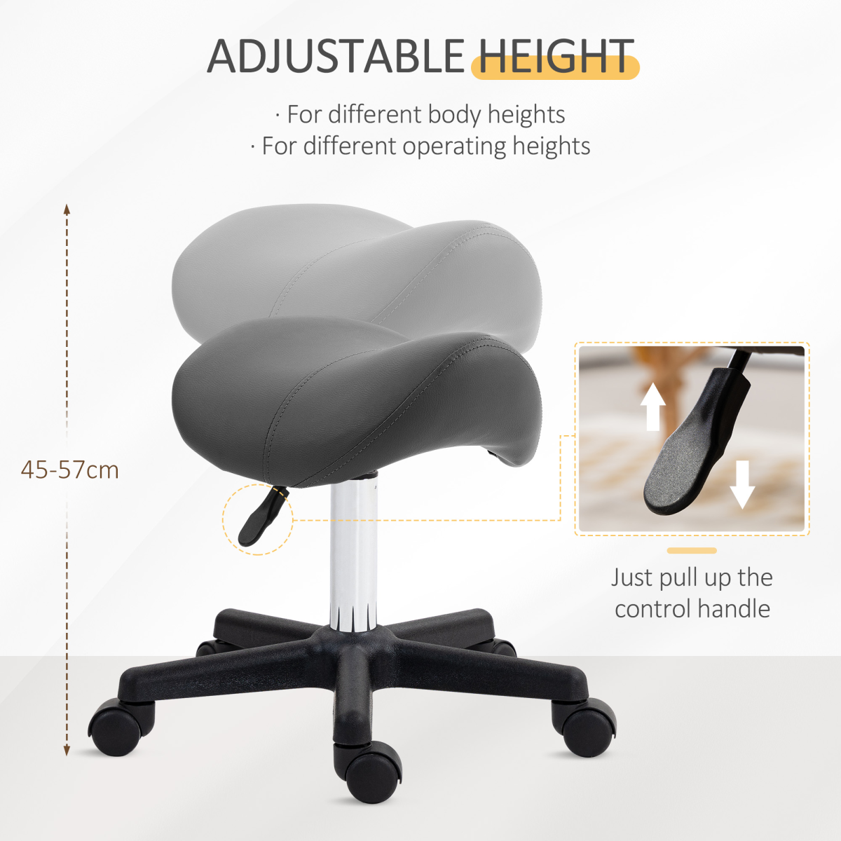 HOMCOM Adjustable Rolling Saddle Stool for Salon, Spa, Grey
