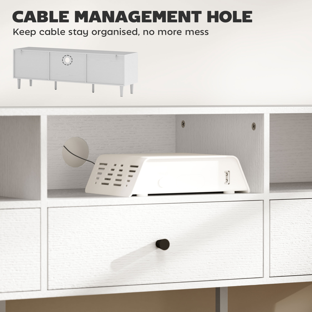 HOMCOM White TV Unit for Up to 75", 3 Drawers, 3 Shelves