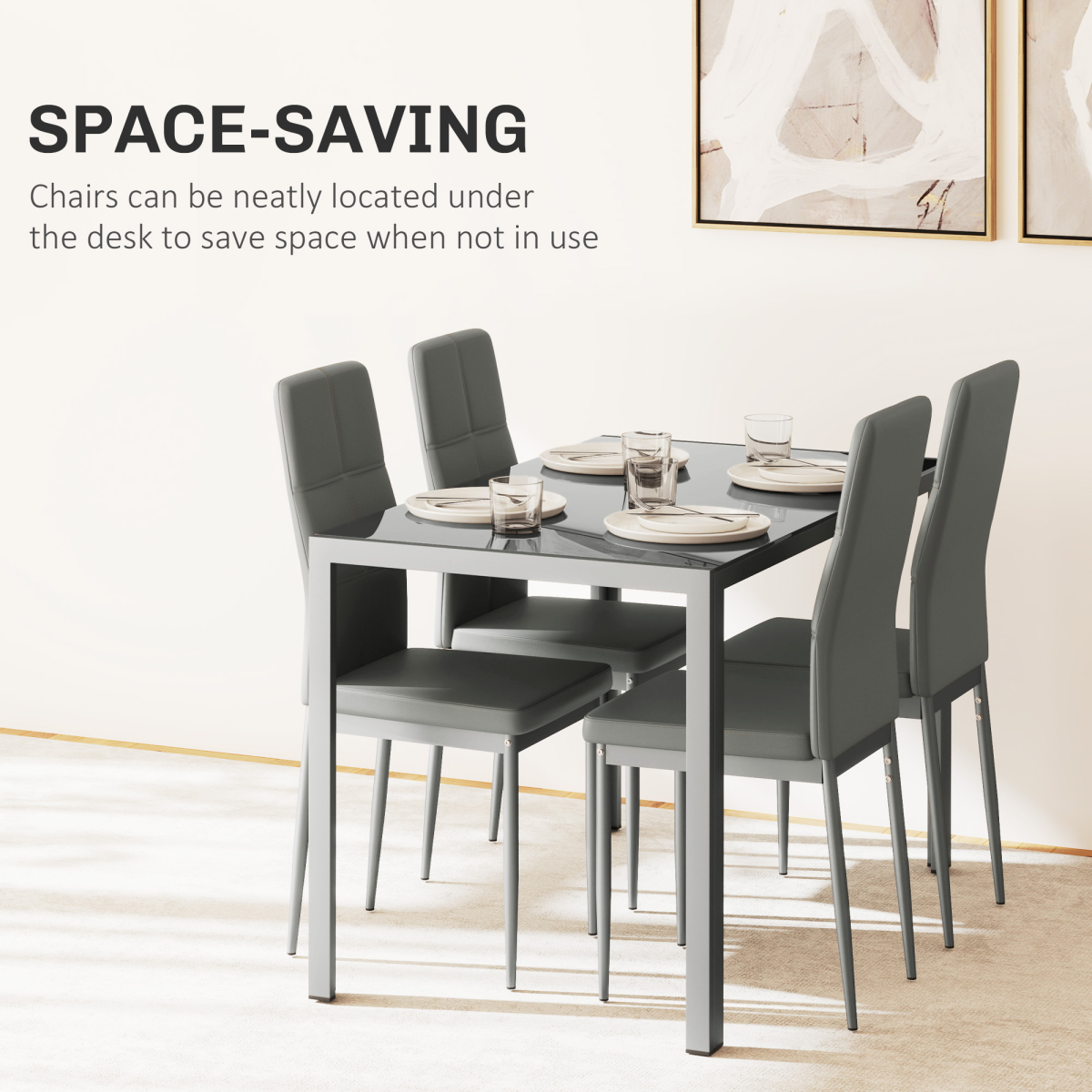 HOMCOM 5 Piece Dining Set, Glass Top Table and 4 Padded Chairs