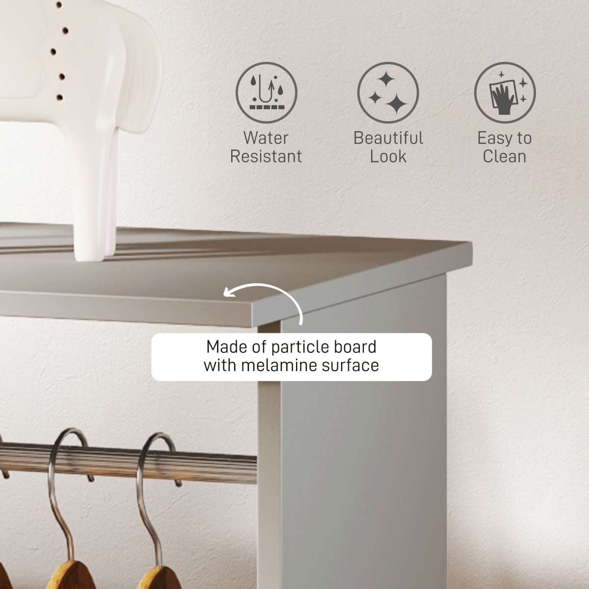 HOMCOM Mobile Double Open Wardrobe with Hanging Rails, Grey
