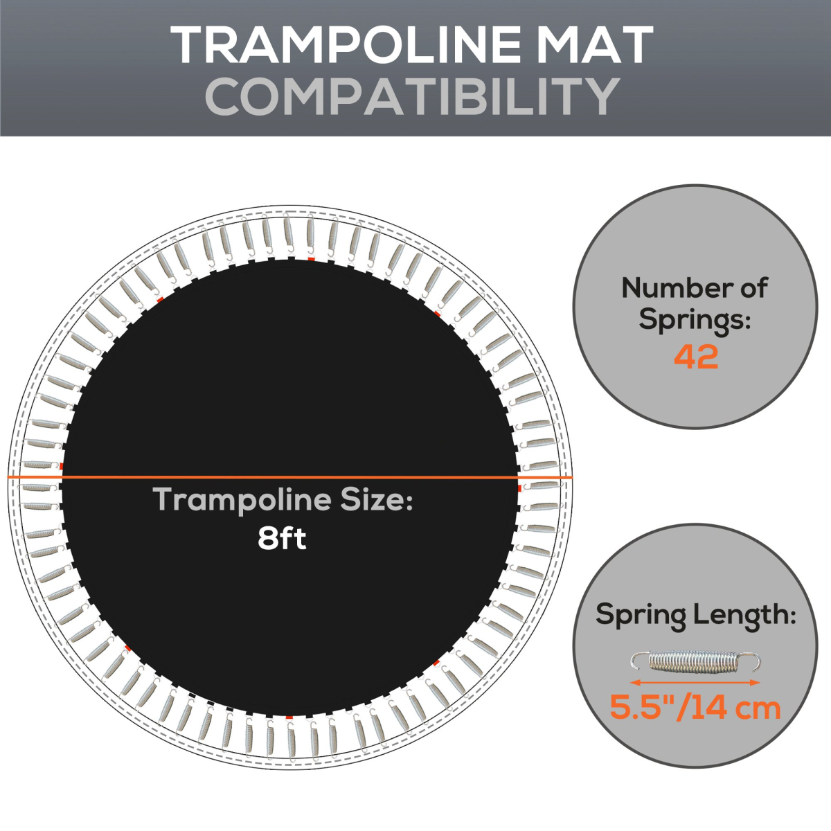 SPORTNOW 8ft Round Trampoline Mat with 42 V-Rings, PP, UV-Protected, Black