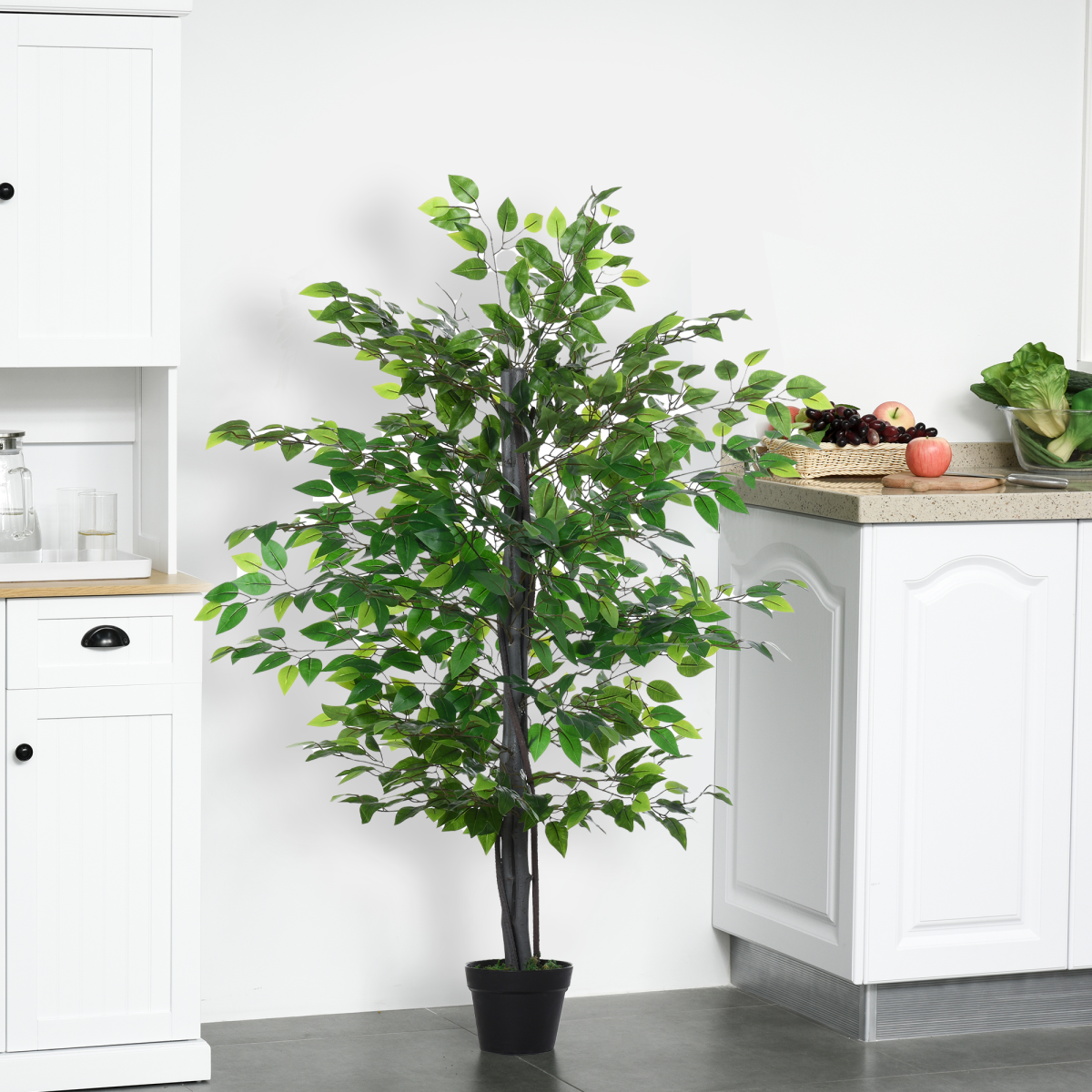 145cm Artificial Banyan Tree Faux Decorative Plant with Cement Pot