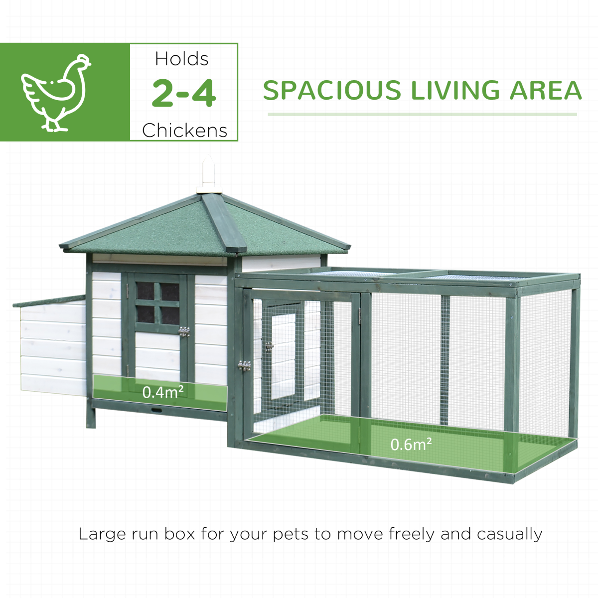 PawHut Wooden Chicken Coop with Nesting Box and Outdoor Run