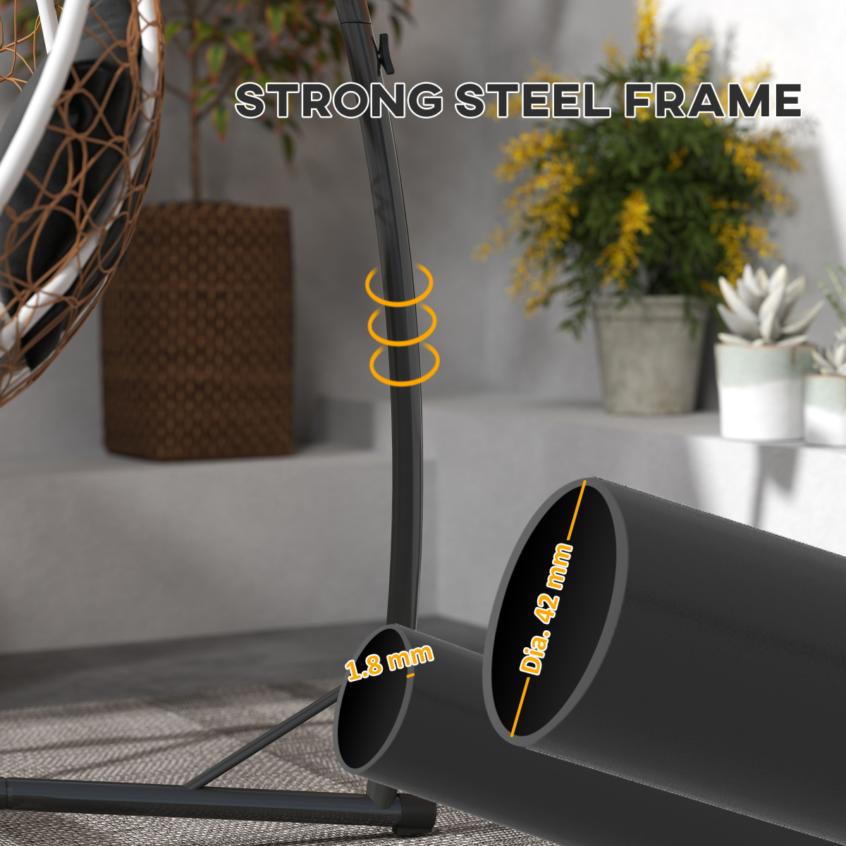 Outsunny Steel Hammock Chair Stand with Cup Holder, Black