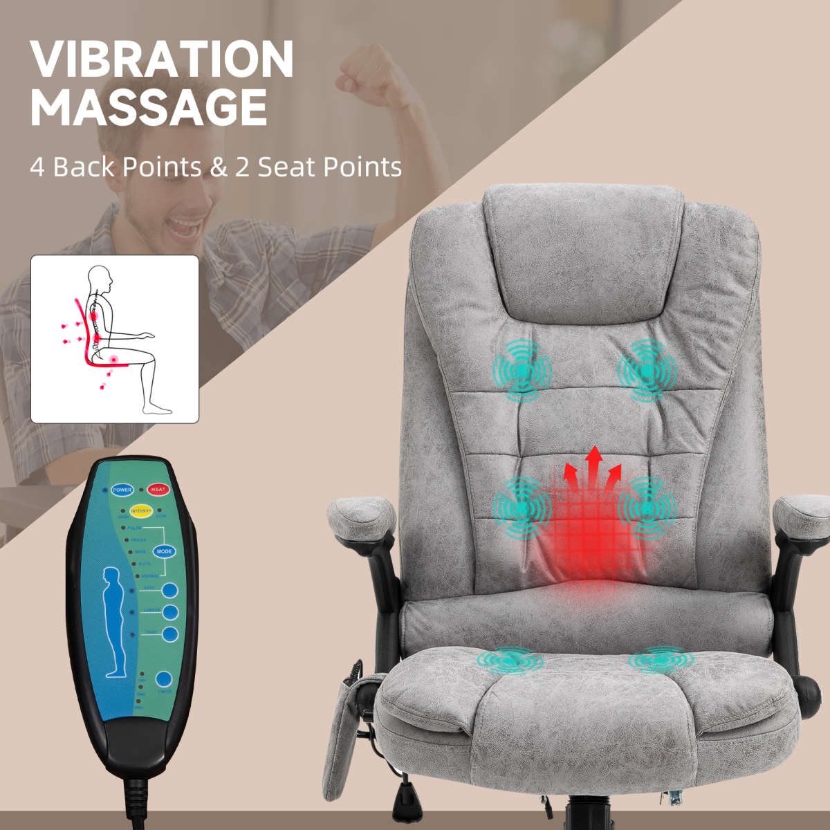 Grey Executive Reclining Office Chair with Heating Massage Headrest