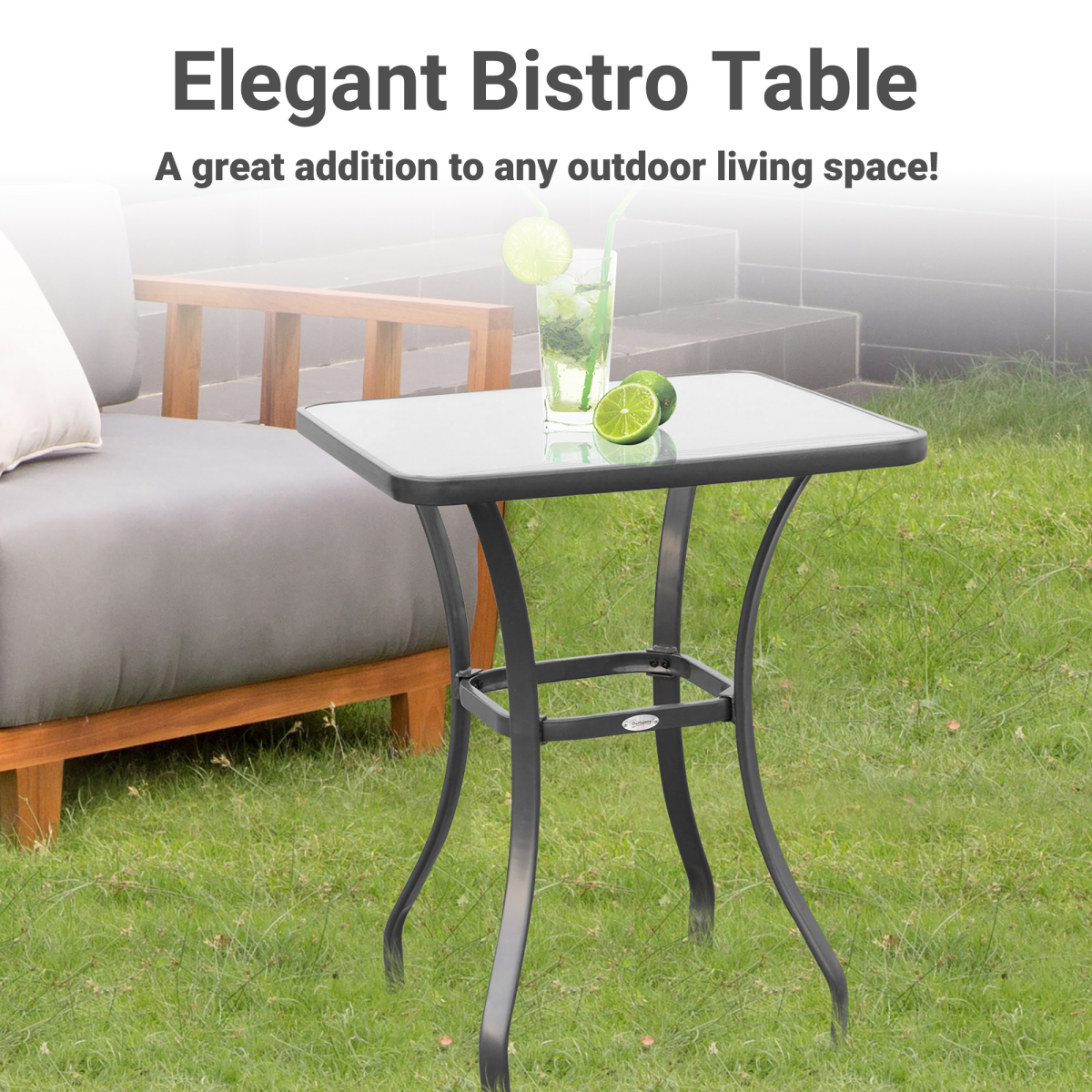 Outsunny Square Frosted Glass Bistro Table, Metal Tube Frame, 5mm Toughened Glass, Indoor/Outdoor Use, 68.5 x 84 cm