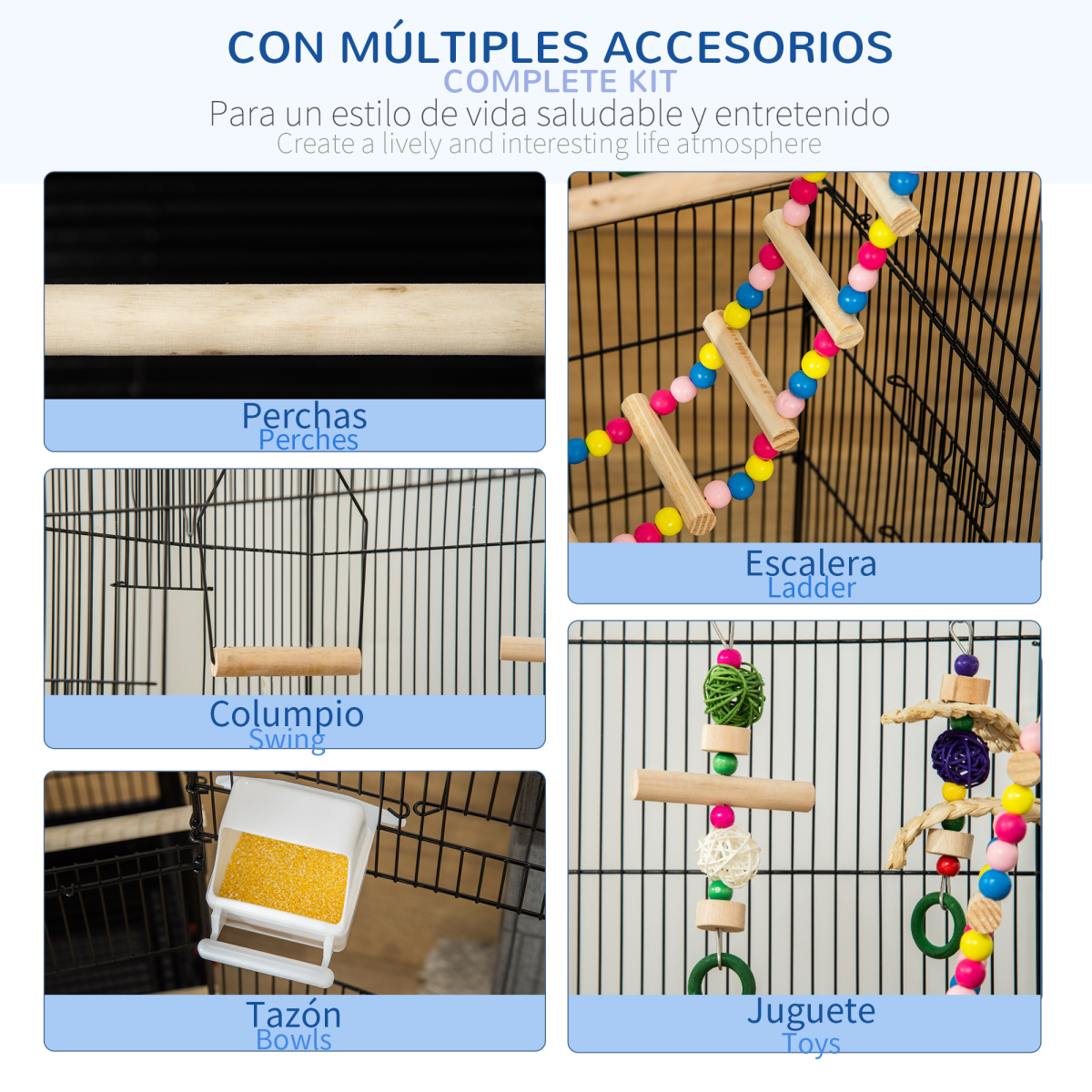 Metal Bird Cage for Budgies and Finches with Accessories, Tray, Handle