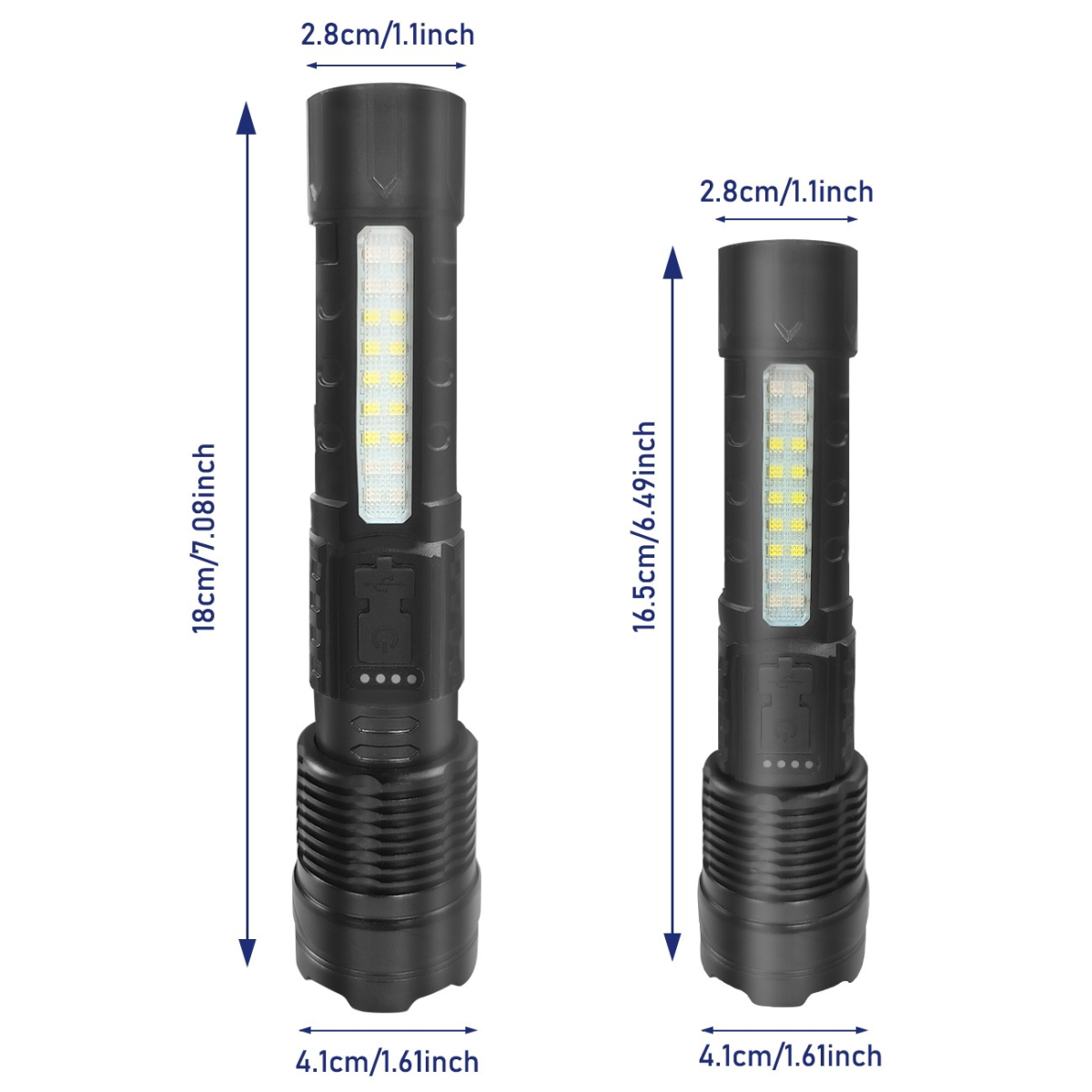 (2Pack)USB Rechargeable LED Flashlight Adjustable Focus Camping Hiking Outdoor Flashlight Work light